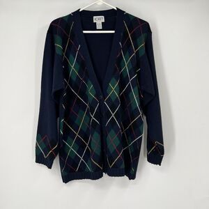 Womens VTG Koret M Button Cardigan Plaid Wool Blend Academia Retro Grunge Preppy